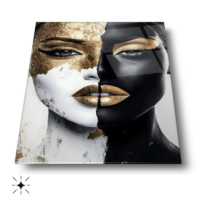 Gold Siyah Detayli Kadın Model Cam Tablo