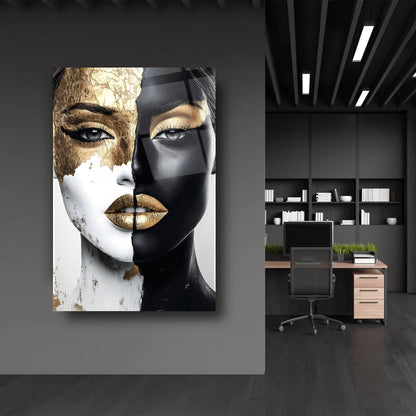 Gold Siyah Detayli Kadın Model Cam Tablo