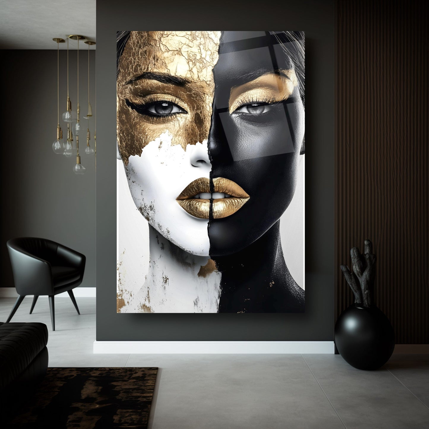 Gold Siyah Detayli Kadın Model Cam Tablo