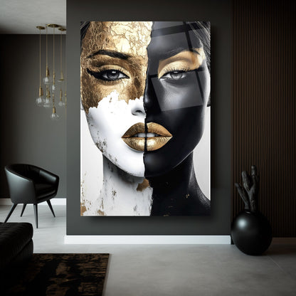 Gold Siyah Detayli Kadın Model Cam Tablo