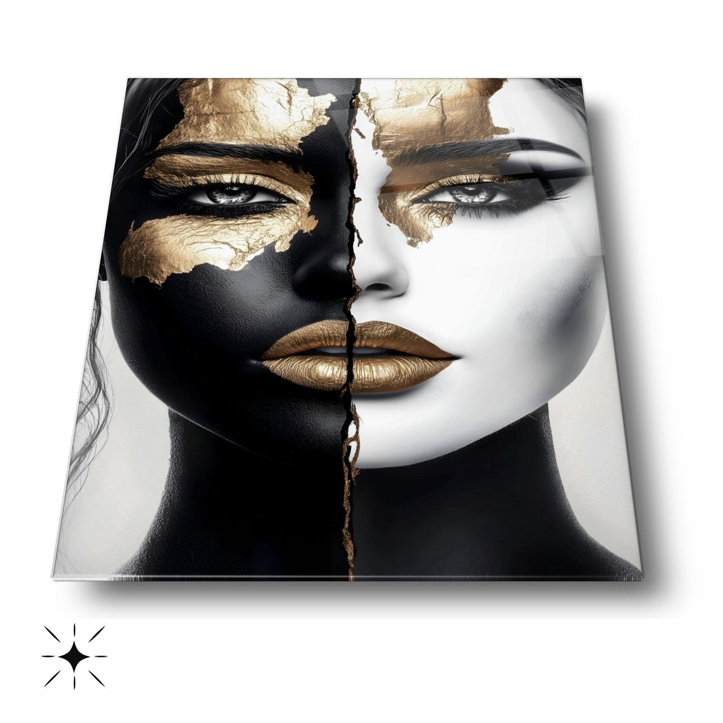 Gold Siyah Detayli Kadın Model Cam Tablo