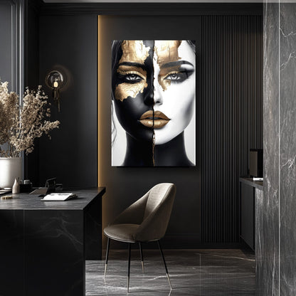 Gold Siyah Detayli Kadın Model Cam Tablo