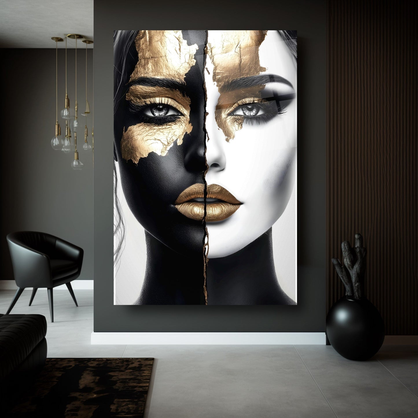 Gold Siyah Detayli Kadın Model Cam Tablo