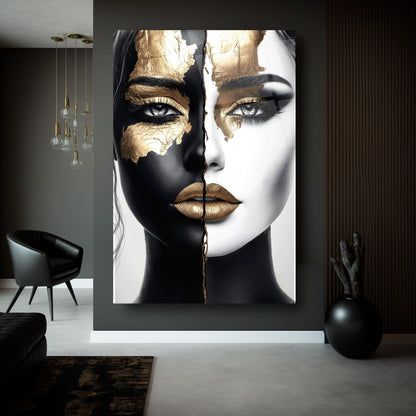 Gold Siyah Detayli Kadın Model Cam Tablo