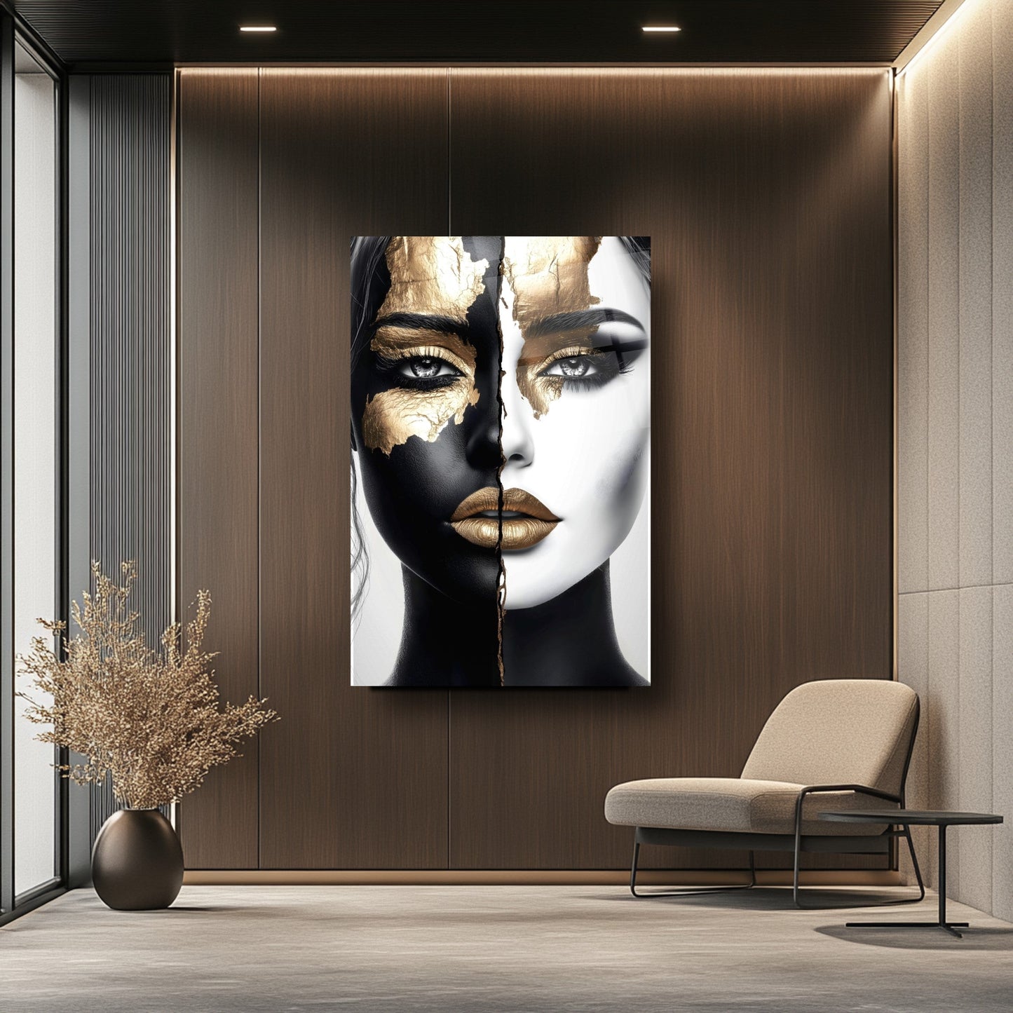 Gold Siyah Detayli Kadın Model Cam Tablo