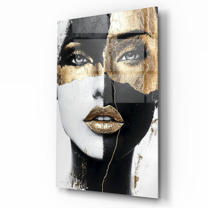 Gold Siyah Detayli Kadın Model Cam Tablo