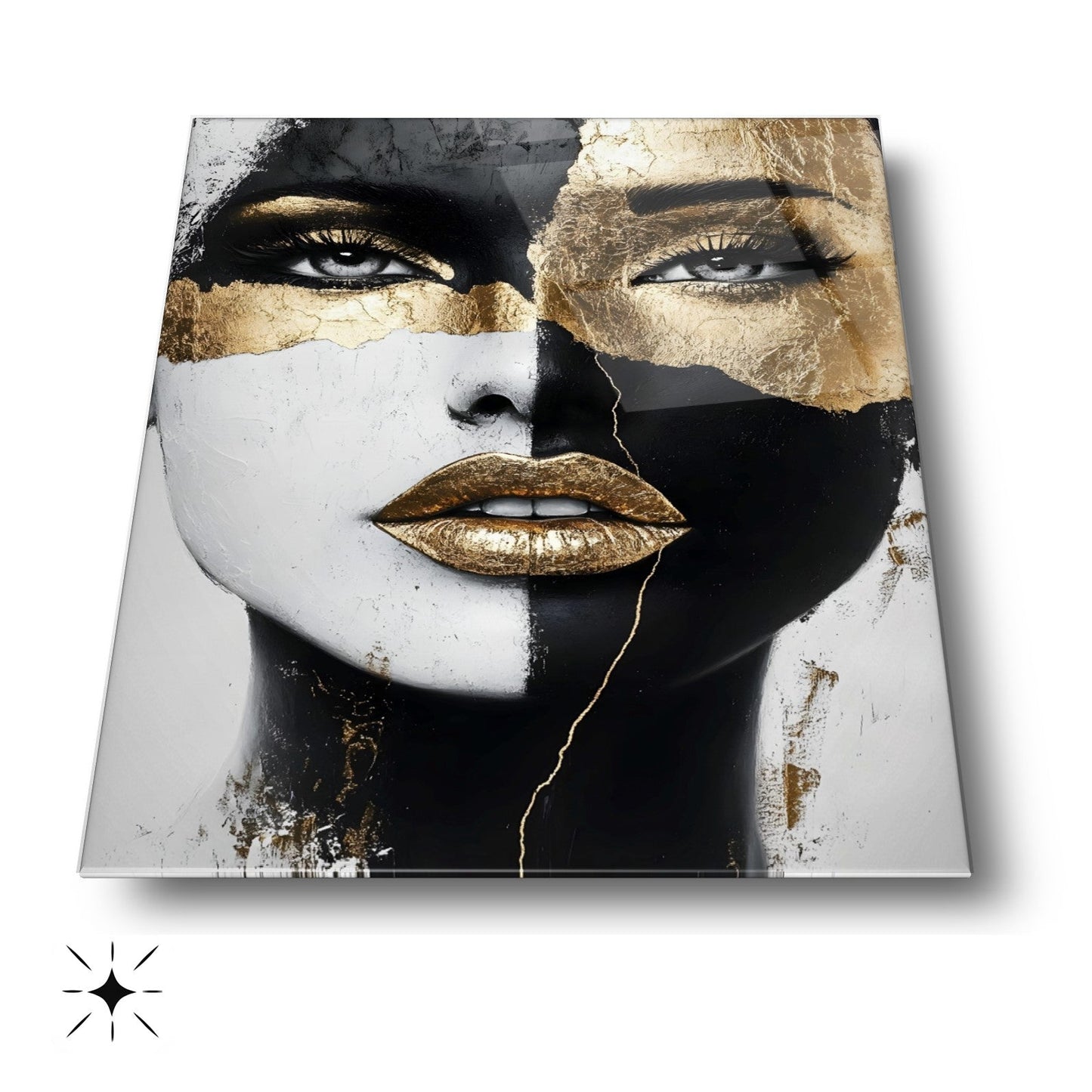 Gold Siyah Detayli Kadın Model Cam Tablo