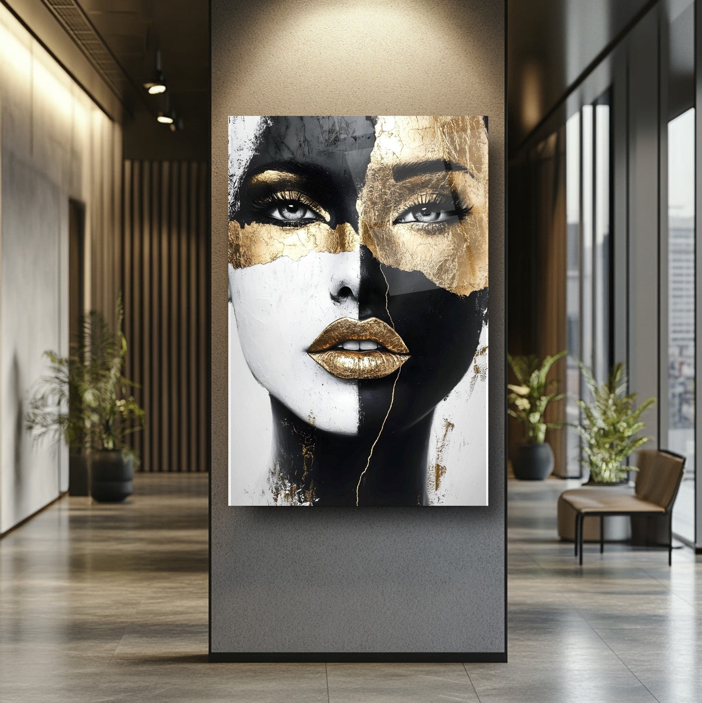 Gold Siyah Detayli Kadın Model Cam Tablo