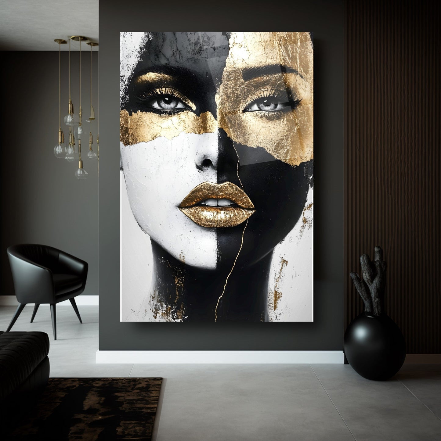 Gold Siyah Detayli Kadın Model Cam Tablo