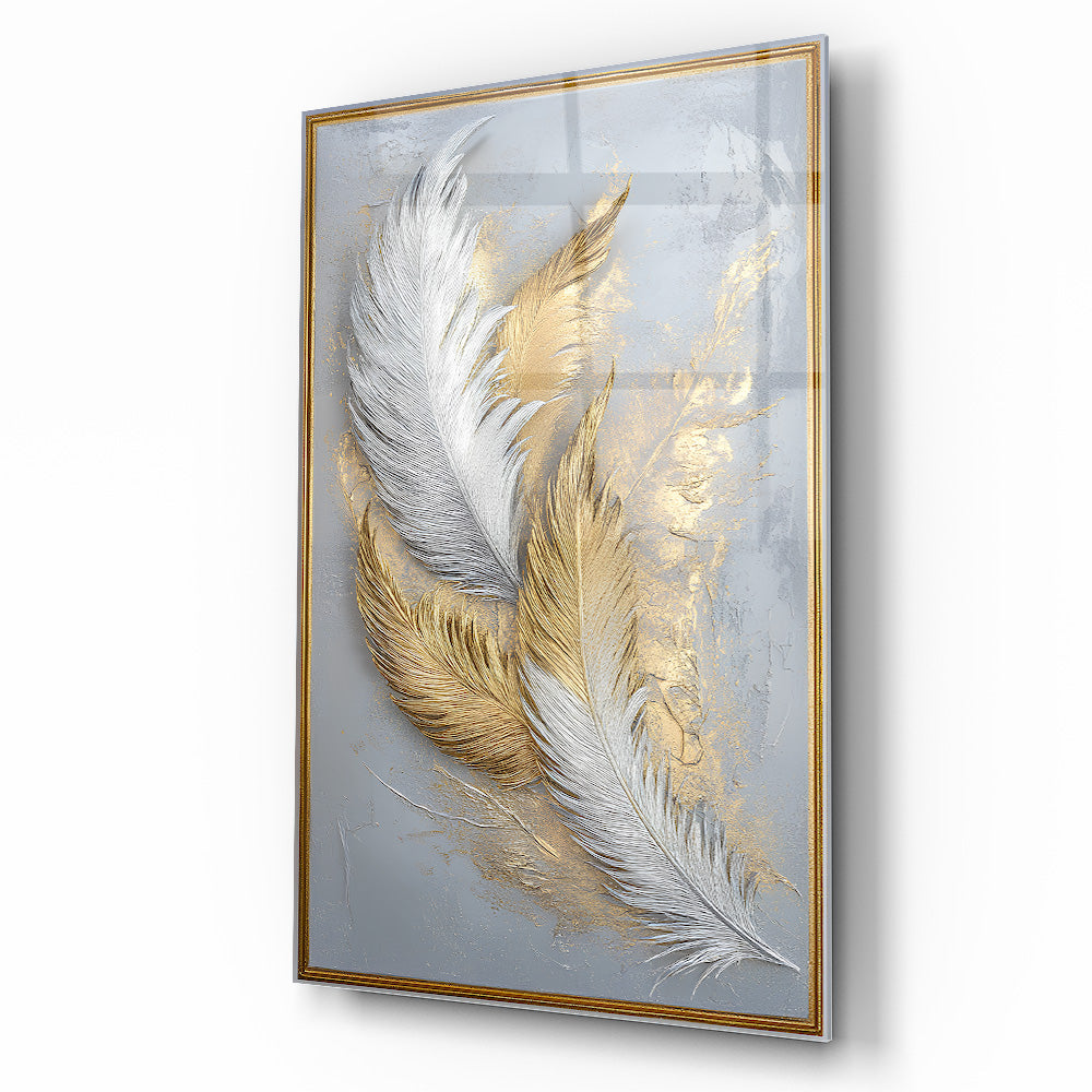 Beyaz Gold Tüyler Cam Tablo