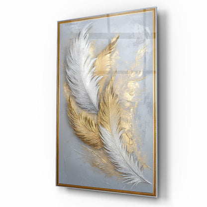 Beyaz Gold Tüyler Cam Tablo