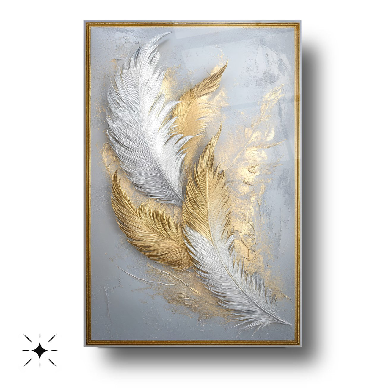 Beyaz Gold Tüyler Cam Tablo