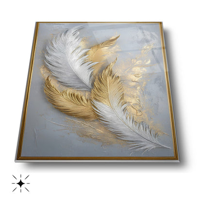 Beyaz Gold Tüyler Cam Tablo