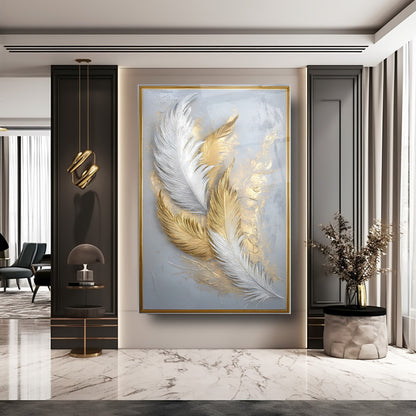 Beyaz Gold Tüyler Cam Tablo