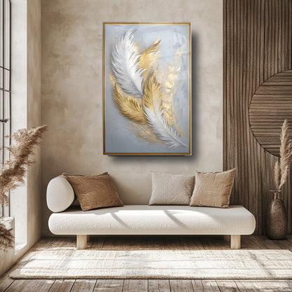 Beyaz Gold Tüyler Cam Tablo