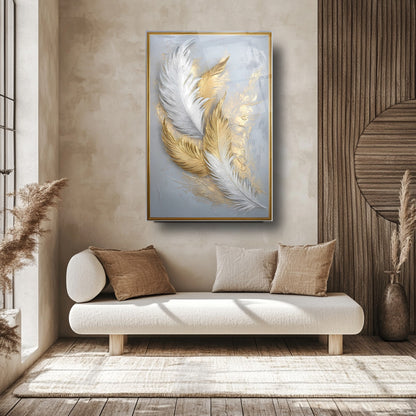 Beyaz Gold Tüyler Cam Tablo