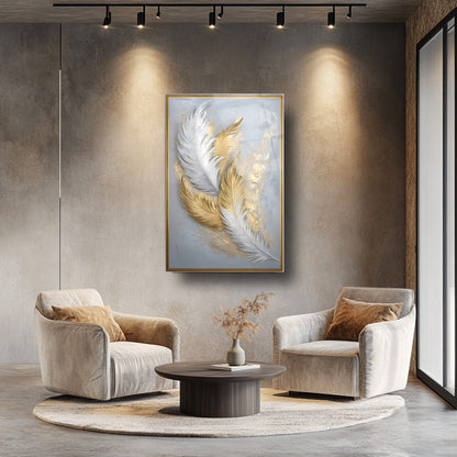 Beyaz Gold Tüyler Cam Tablo