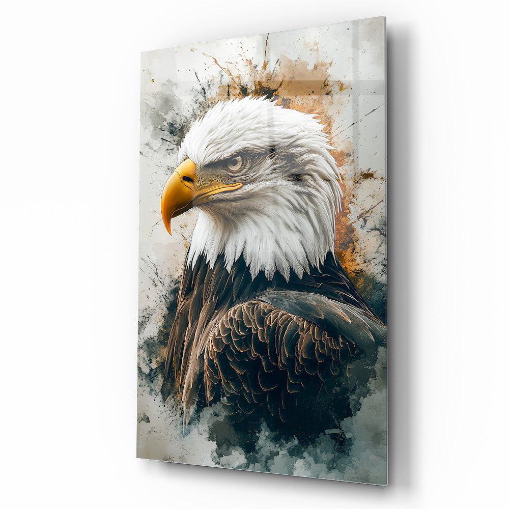 Siyah Beyaz Kartal Cam Tablo