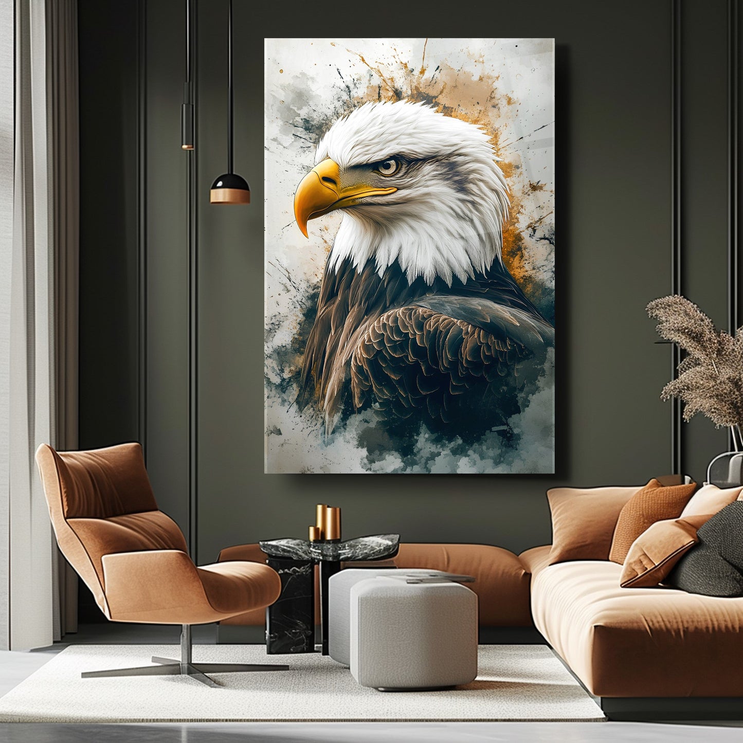 Siyah Beyaz Kartal Cam Tablo