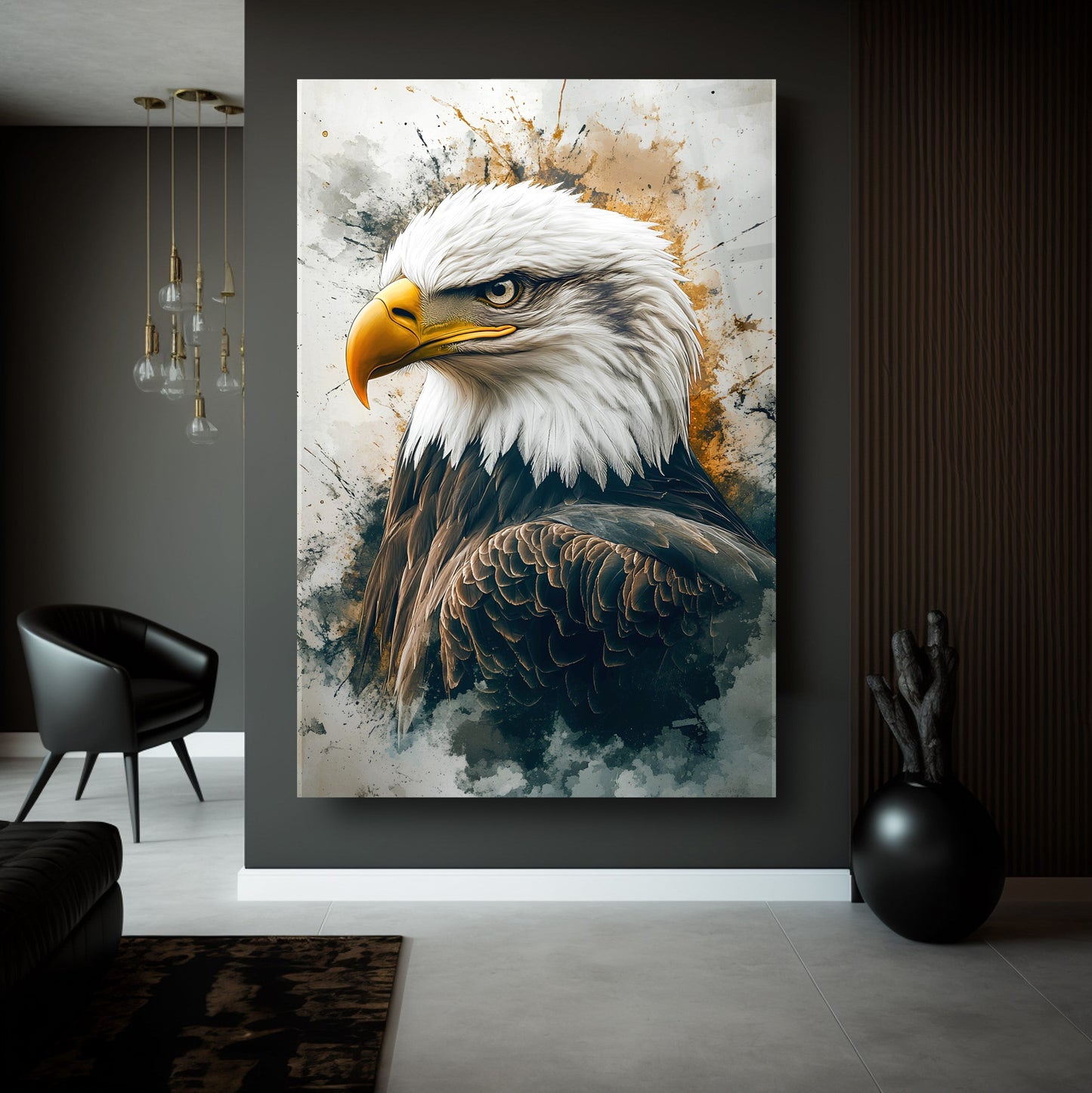 Siyah Beyaz Kartal Cam Tablo