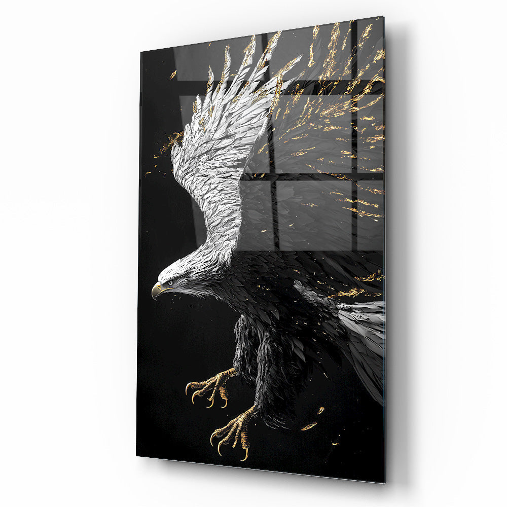 Siyah Beyaz Kartal Cam Tablo