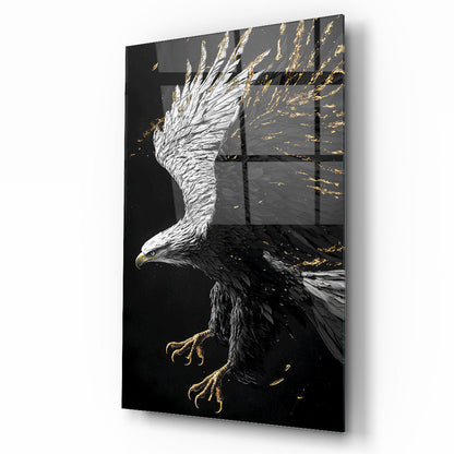 Siyah Beyaz Kartal Cam Tablo