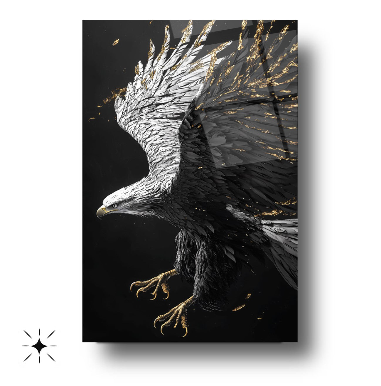 Siyah Beyaz Kartal Cam Tablo