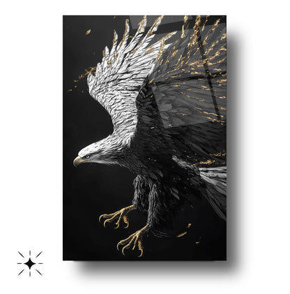 Siyah Beyaz Kartal Cam Tablo