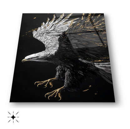 Siyah Beyaz Kartal Cam Tablo