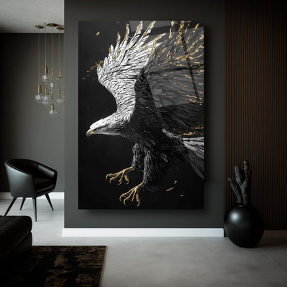 Siyah Beyaz Kartal Cam Tablo