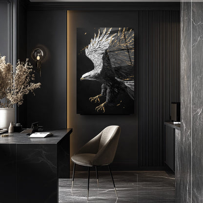 Siyah Beyaz Kartal Cam Tablo
