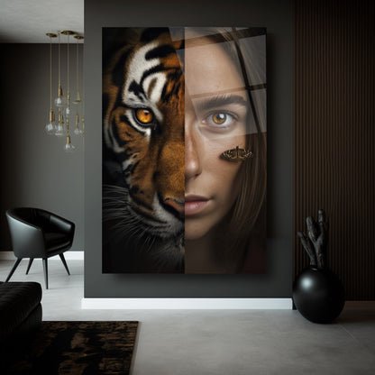 Kız ve Kaplan Cam Tablo