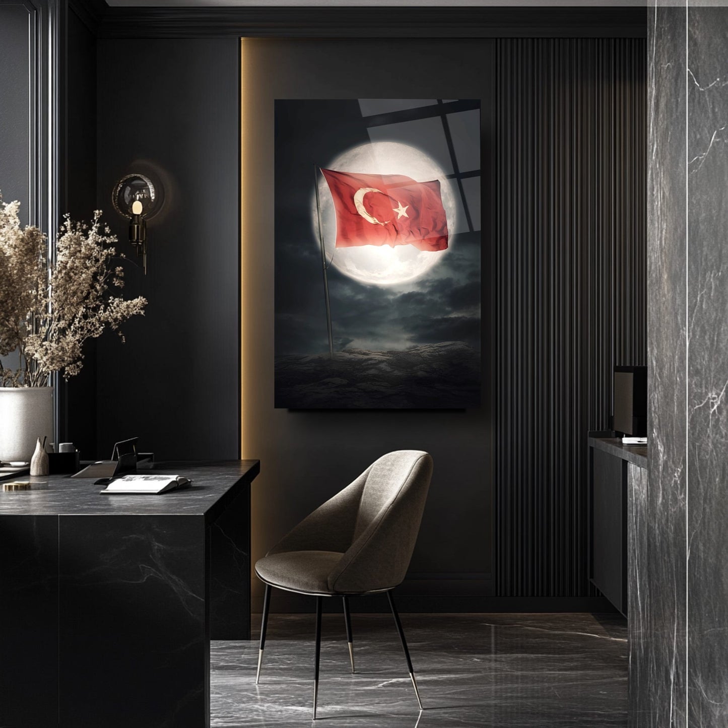 Ay ve Bayrak Cam Tablo