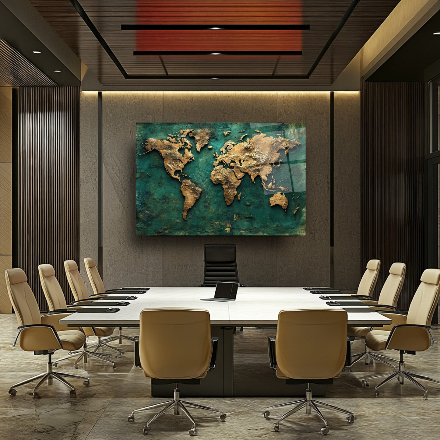 Yeşil Gold Dünya Haritası Cam Tablo