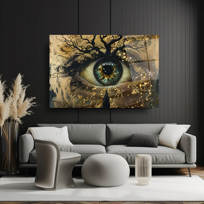Gold Detaylı Göz Bebeği Cam Tablo