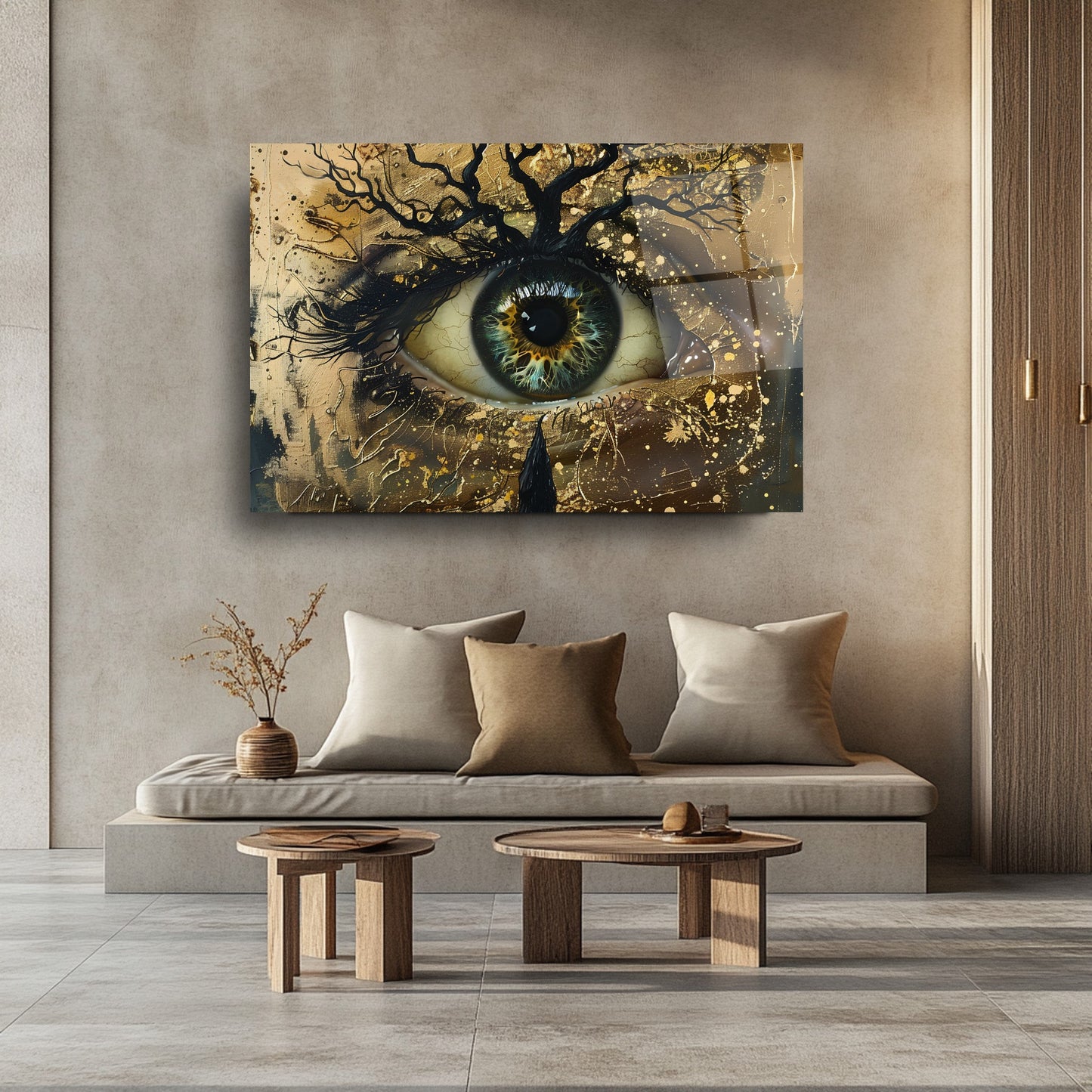 Gold Detaylı Göz Bebeği Cam Tablo