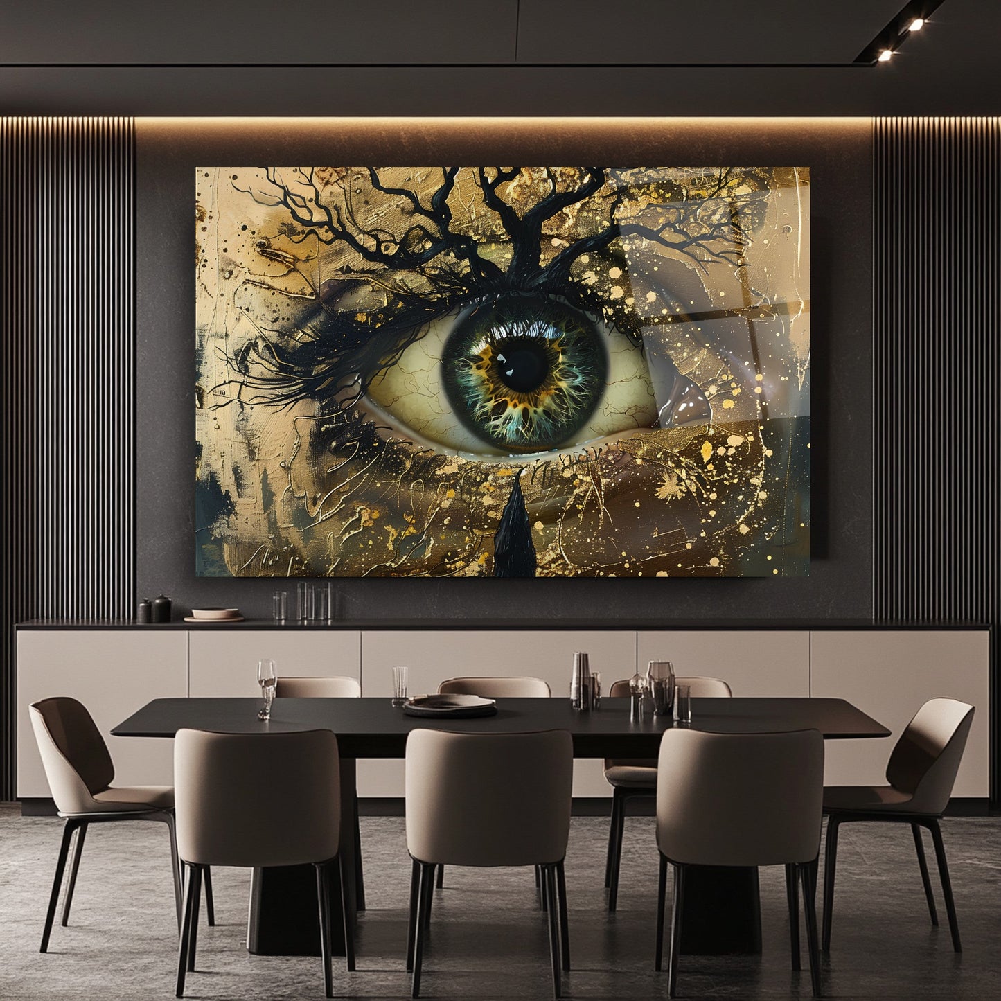 Gold Detaylı Göz Bebeği Cam Tablo