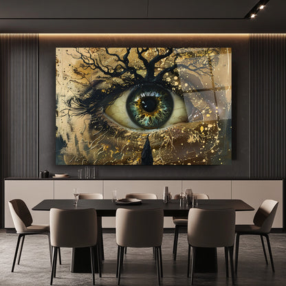 Gold Detaylı Göz Bebeği Cam Tablo