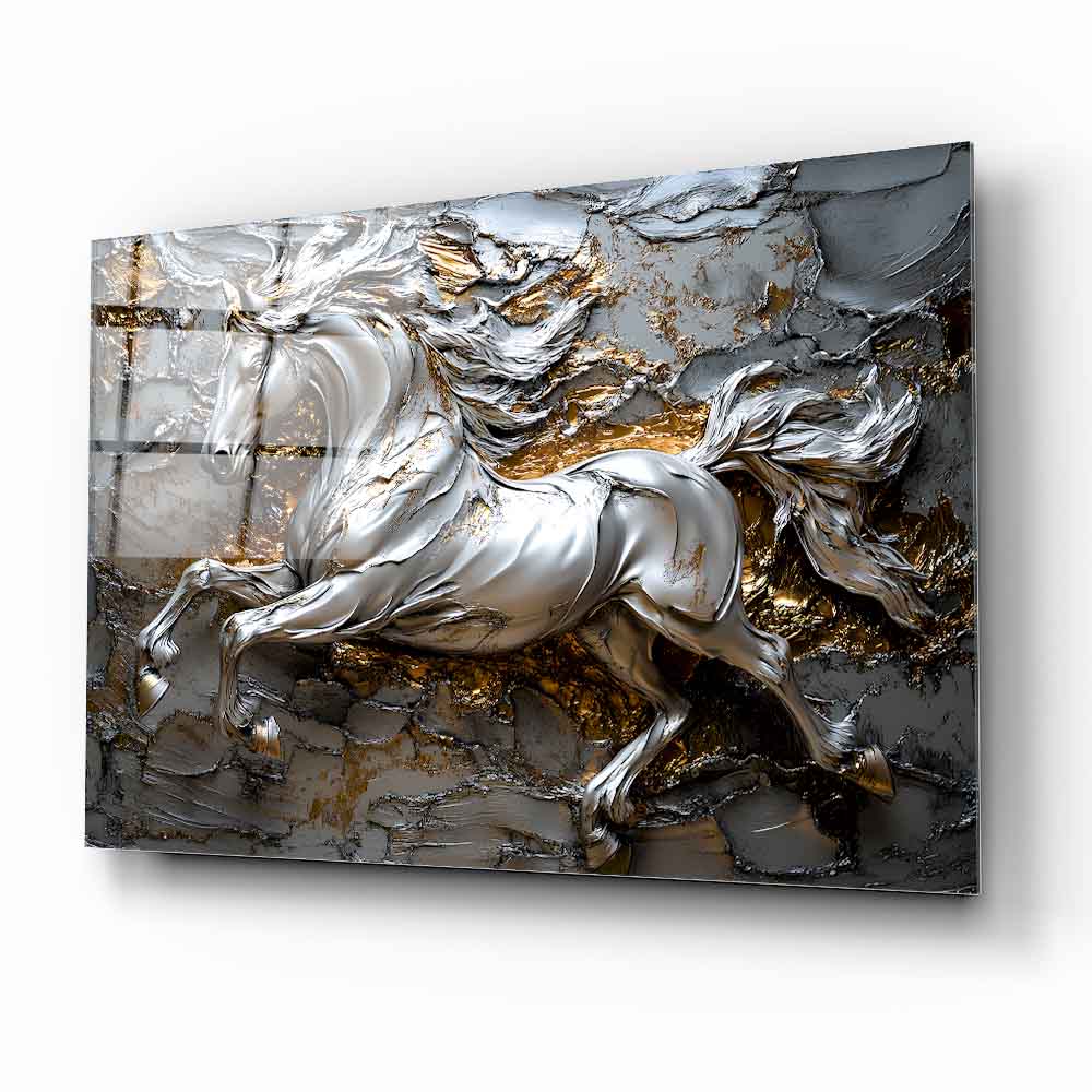 Gümüş Detaylı At Cam Tablo
