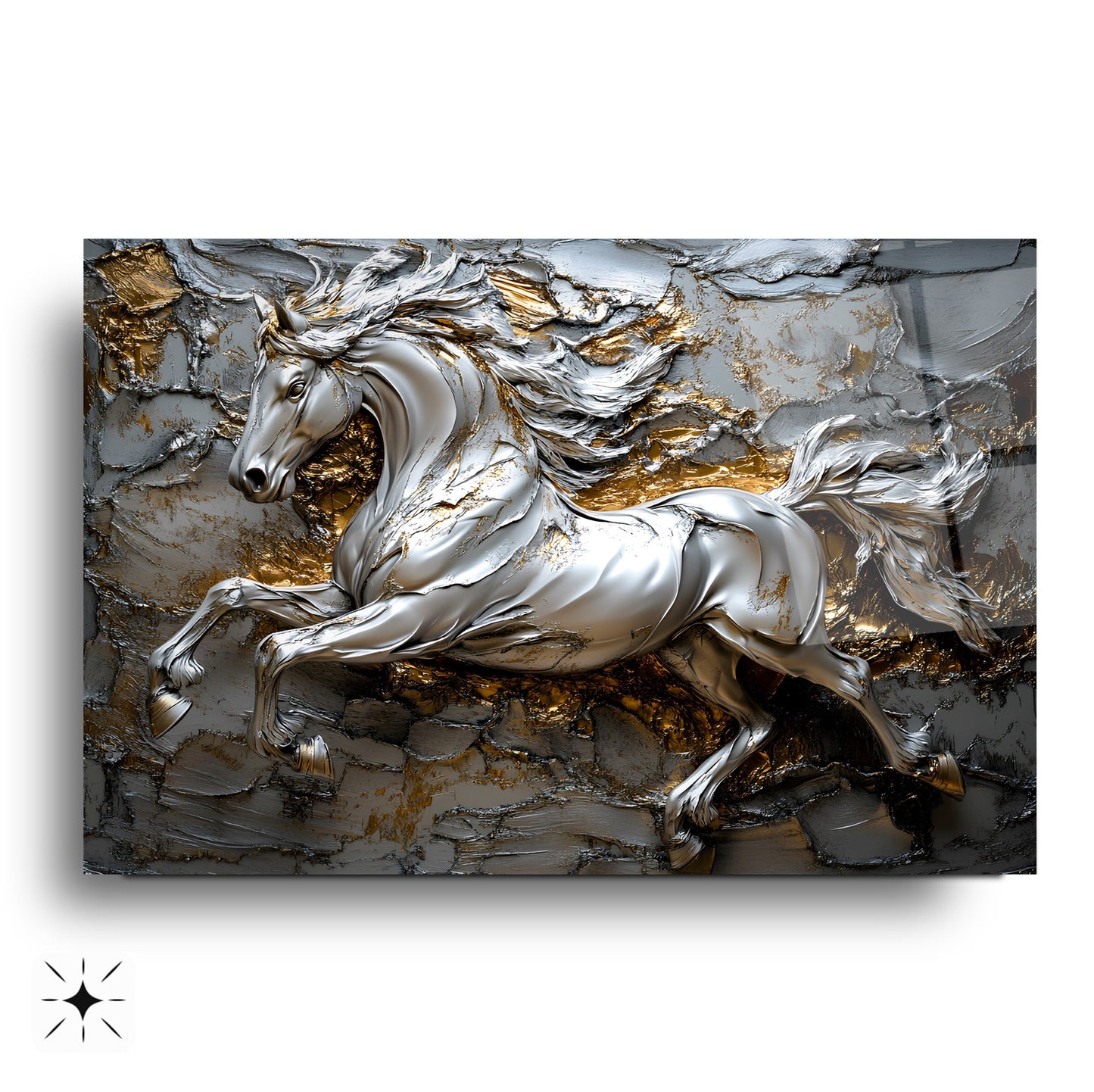 Gümüş Detaylı At Cam Tablo
