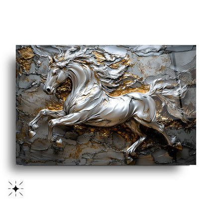 Gümüş Detaylı At Cam Tablo