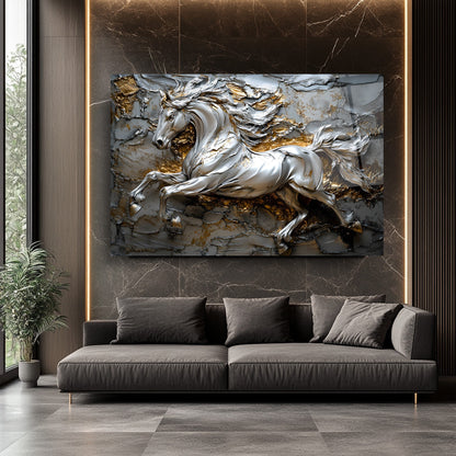 Gümüş Detaylı At Cam Tablo