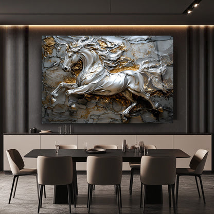 Gümüş Detaylı At Cam Tablo