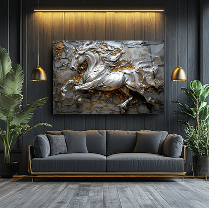 Gümüş Detaylı At Cam Tablo