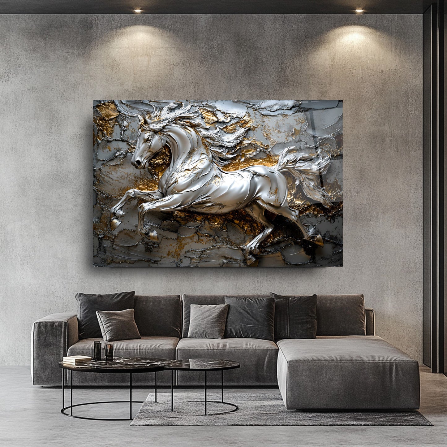 Gümüş Detaylı At Cam Tablo