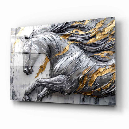 Gümüş Gold Detaylı At Cam Tablo