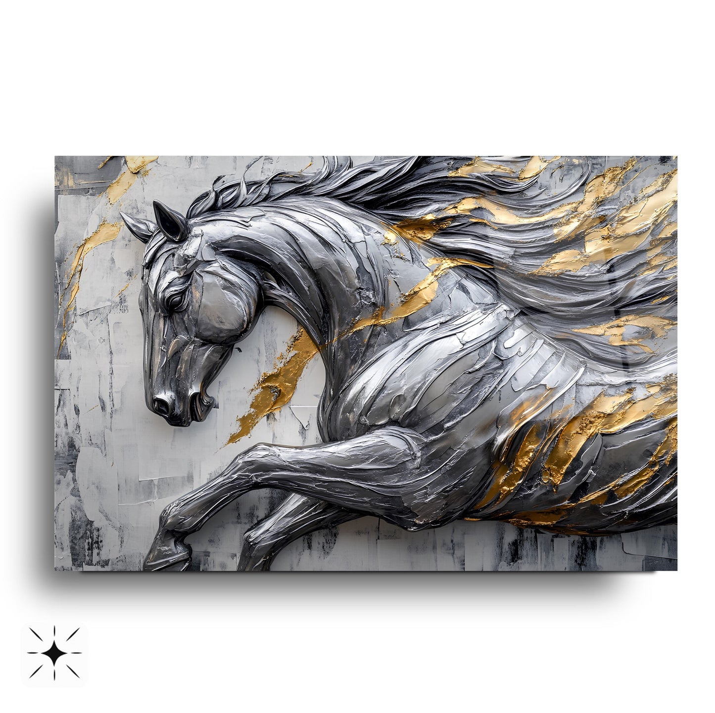 Gümüş Gold Detaylı At Cam Tablo