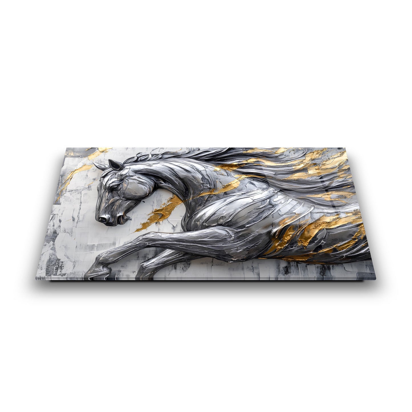 Gümüş Gold Detaylı At Cam Tablo