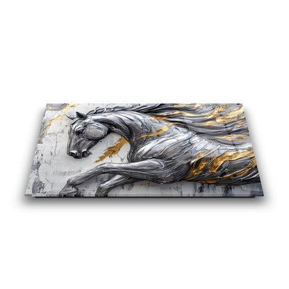 Gümüş Gold Detaylı At Cam Tablo