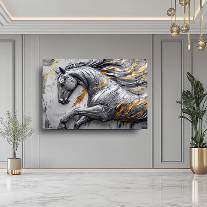 Gümüş Gold Detaylı At Cam Tablo